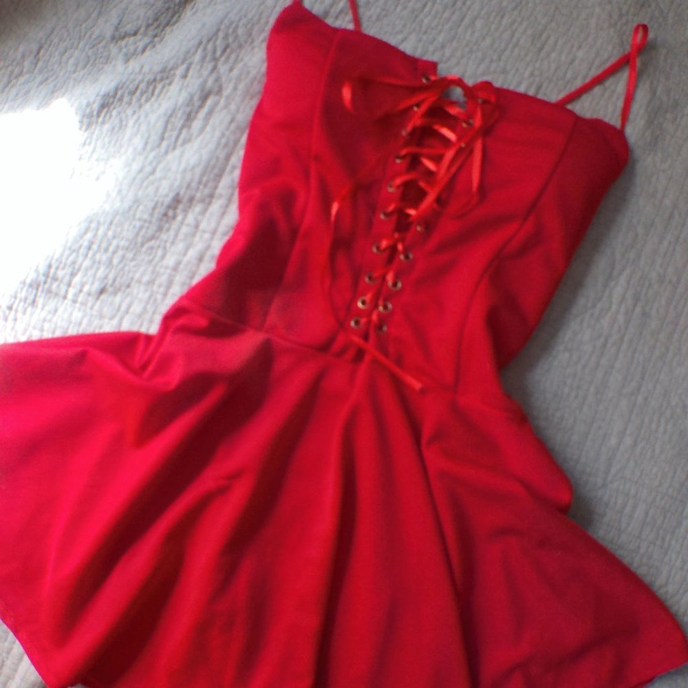 Red Lace Up Dress